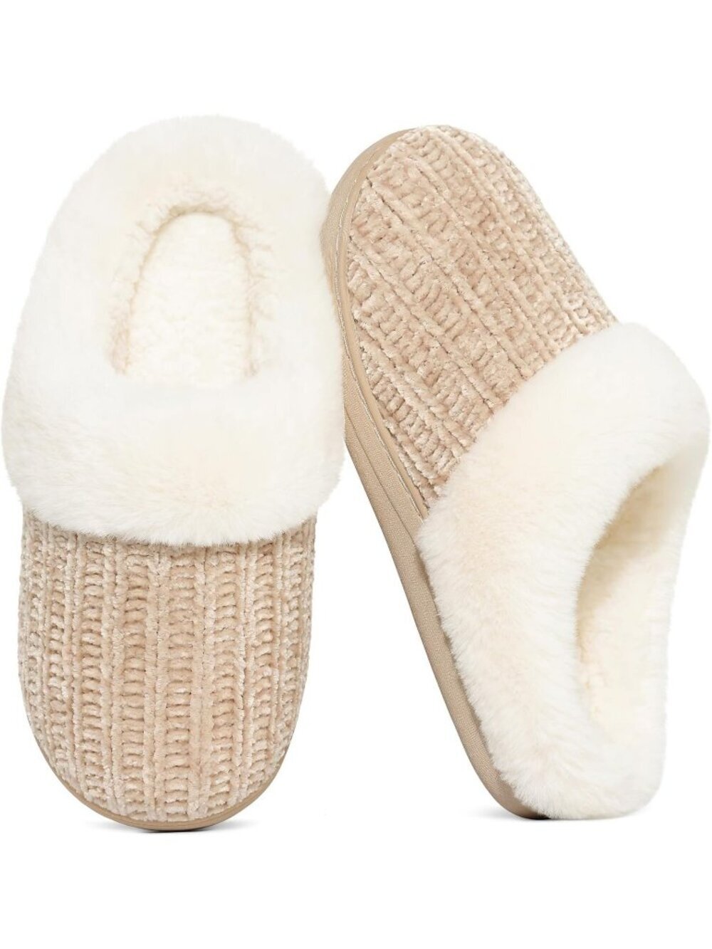 Women's Khaki Comfy Wool Like Lined Closed Toe Warm Knit House Slipper Shoes